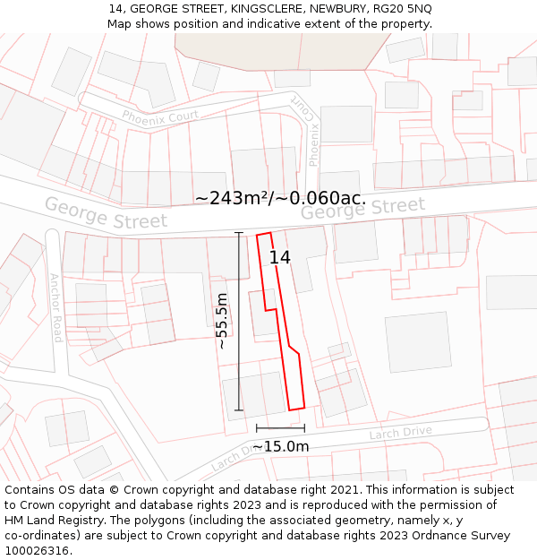 14, GEORGE STREET, KINGSCLERE, NEWBURY, RG20 5NQ: Plot and title map