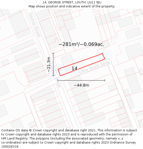 14, GEORGE STREET, LOUTH, LN11 9JU: Plot and title map