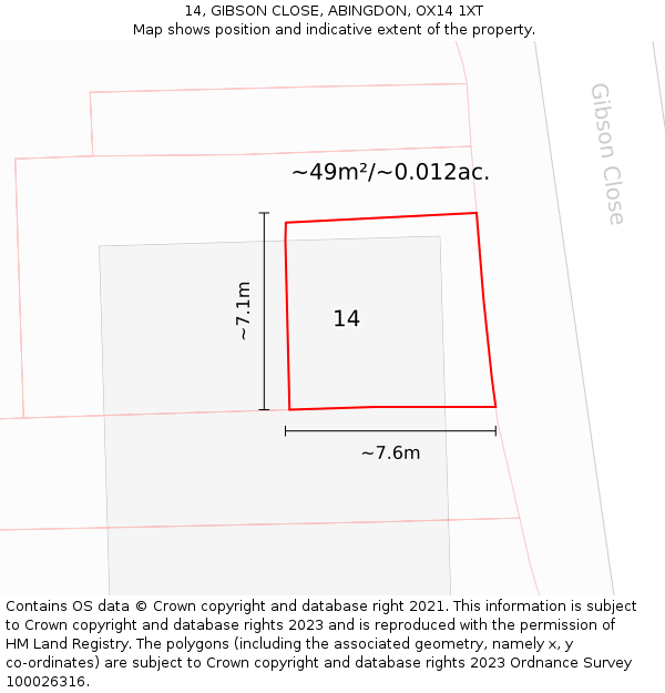 14, GIBSON CLOSE, ABINGDON, OX14 1XT: Plot and title map