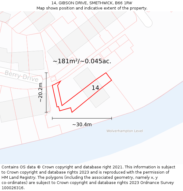 14, GIBSON DRIVE, SMETHWICK, B66 1RW: Plot and title map