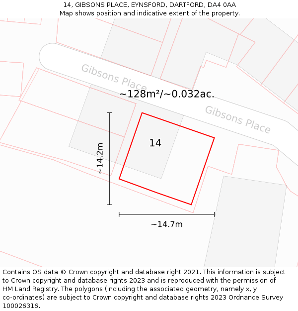 14, GIBSONS PLACE, EYNSFORD, DARTFORD, DA4 0AA: Plot and title map