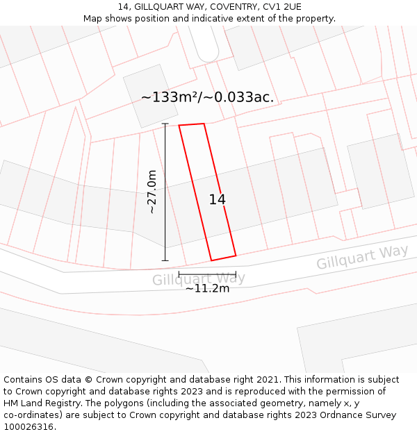 14, GILLQUART WAY, COVENTRY, CV1 2UE: Plot and title map