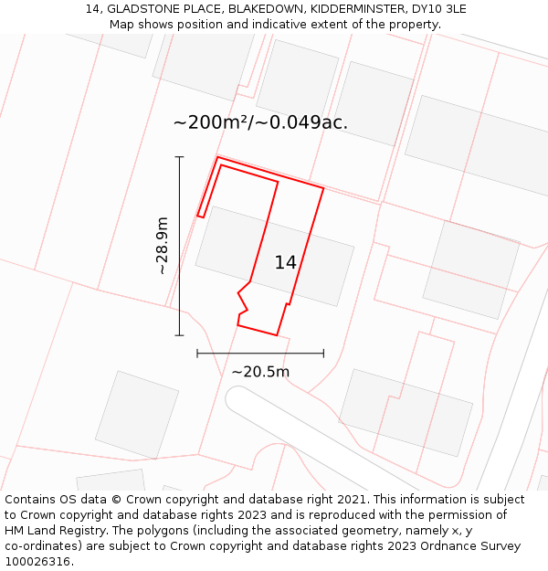 14, GLADSTONE PLACE, BLAKEDOWN, KIDDERMINSTER, DY10 3LE: Plot and title map