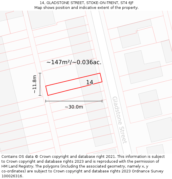 14, GLADSTONE STREET, STOKE-ON-TRENT, ST4 6JF: Plot and title map