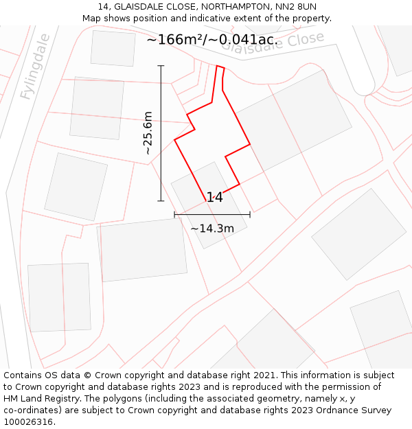 14, GLAISDALE CLOSE, NORTHAMPTON, NN2 8UN: Plot and title map