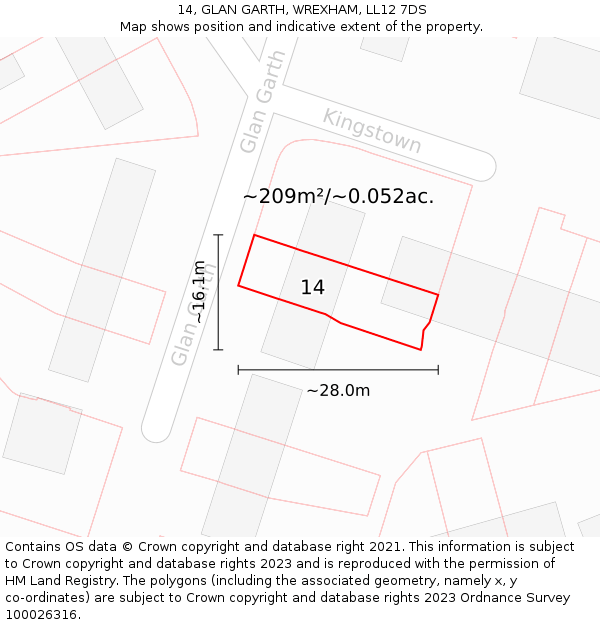 14, GLAN GARTH, WREXHAM, LL12 7DS: Plot and title map