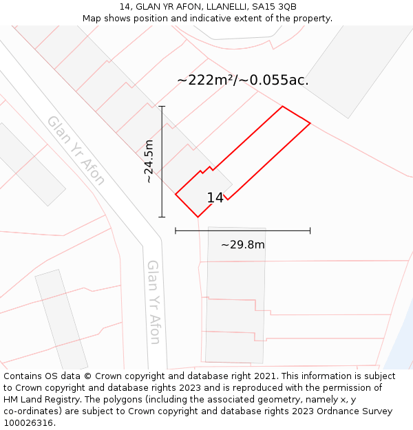 14, GLAN YR AFON, LLANELLI, SA15 3QB: Plot and title map