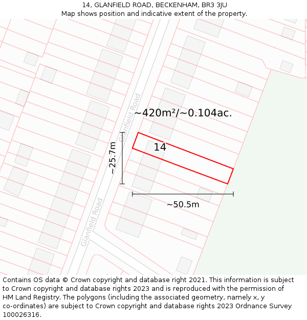 14, GLANFIELD ROAD, BECKENHAM, BR3 3JU: Plot and title map