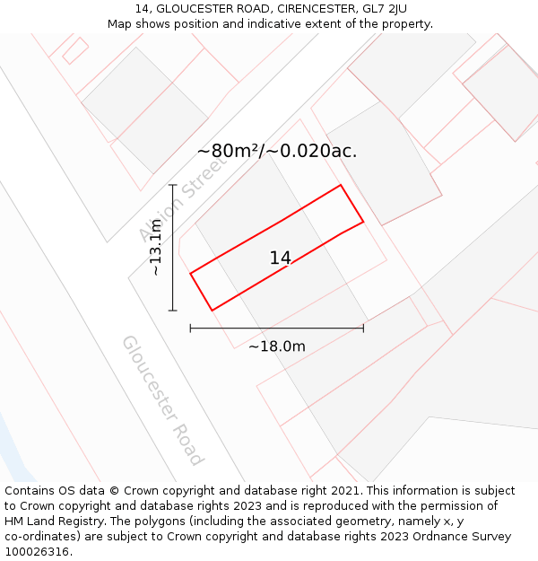 14, GLOUCESTER ROAD, CIRENCESTER, GL7 2JU: Plot and title map