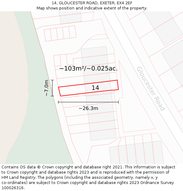 14, GLOUCESTER ROAD, EXETER, EX4 2EF: Plot and title map