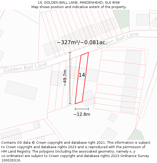 14, GOLDEN BALL LANE, MAIDENHEAD, SL6 6NW: Plot and title map