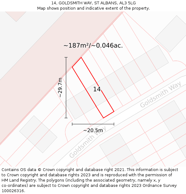 14, GOLDSMITH WAY, ST ALBANS, AL3 5LG: Plot and title map