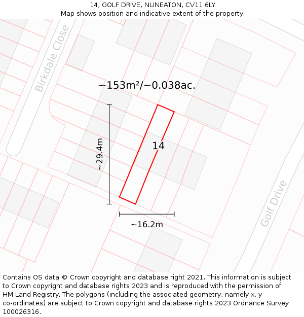 14, GOLF DRIVE, NUNEATON, CV11 6LY: Plot and title map