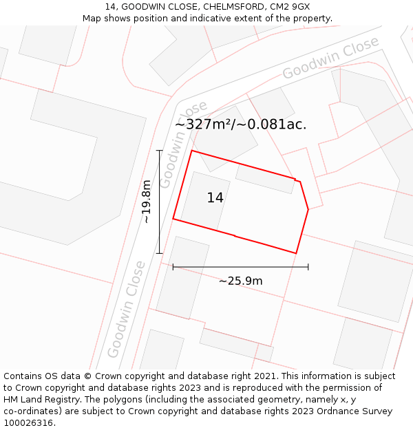 14, GOODWIN CLOSE, CHELMSFORD, CM2 9GX: Plot and title map