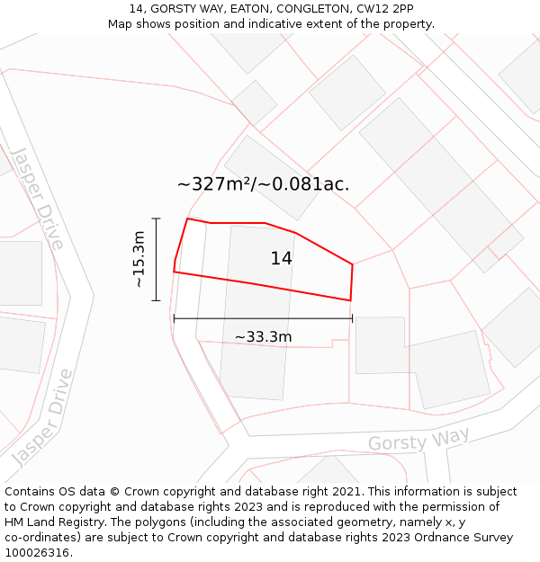 14, GORSTY WAY, EATON, CONGLETON, CW12 2PP: Plot and title map