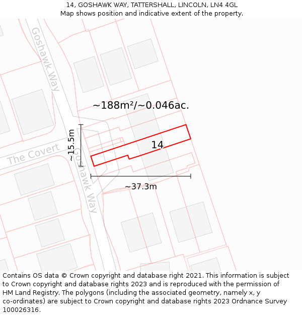 14, GOSHAWK WAY, TATTERSHALL, LINCOLN, LN4 4GL: Plot and title map