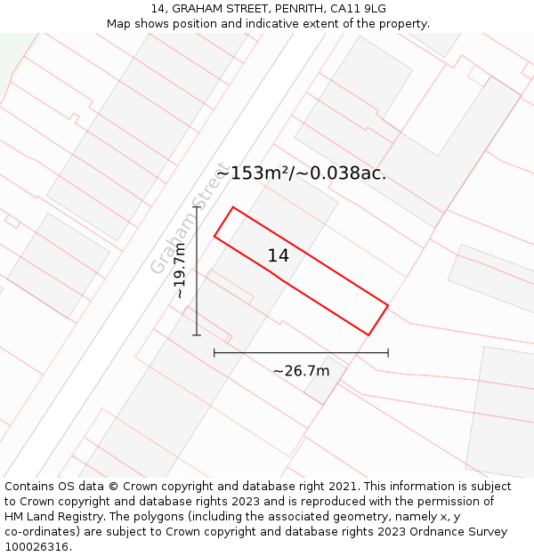14, GRAHAM STREET, PENRITH, CA11 9LG: Plot and title map