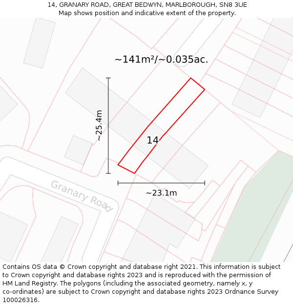 14, GRANARY ROAD, GREAT BEDWYN, MARLBOROUGH, SN8 3UE: Plot and title map