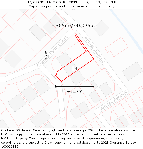 14, GRANGE FARM COURT, MICKLEFIELD, LEEDS, LS25 4EB: Plot and title map