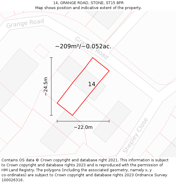 14, GRANGE ROAD, STONE, ST15 8PR: Plot and title map