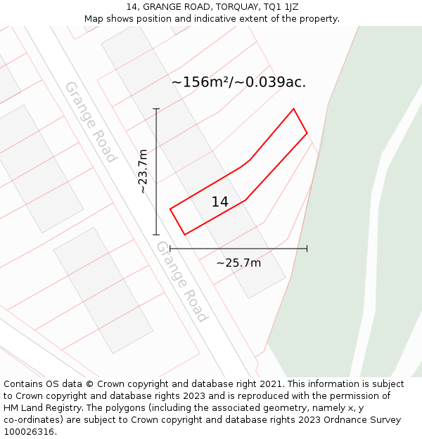 14, GRANGE ROAD, TORQUAY, TQ1 1JZ: Plot and title map