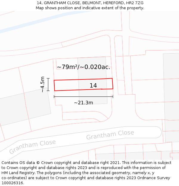14, GRANTHAM CLOSE, BELMONT, HEREFORD, HR2 7ZG: Plot and title map