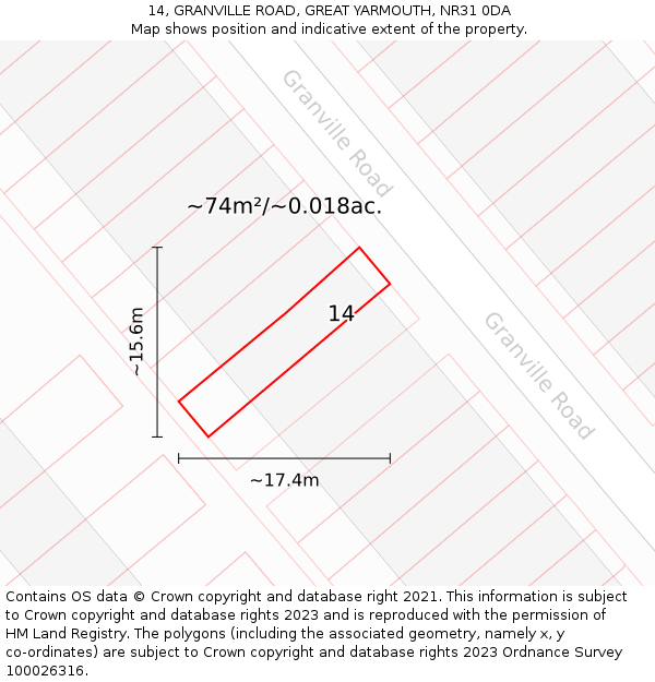 14, GRANVILLE ROAD, GREAT YARMOUTH, NR31 0DA: Plot and title map
