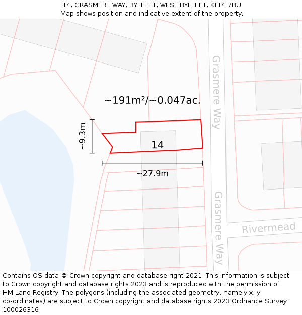 14, GRASMERE WAY, BYFLEET, WEST BYFLEET, KT14 7BU: Plot and title map