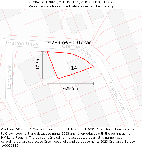 14, GRATTON DRIVE, CHILLINGTON, KINGSBRIDGE, TQ7 2LT: Plot and title map