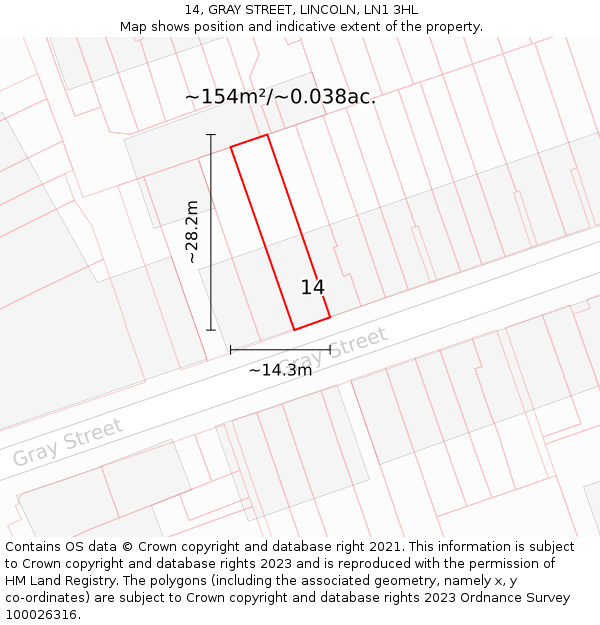 14, GRAY STREET, LINCOLN, LN1 3HL: Plot and title map