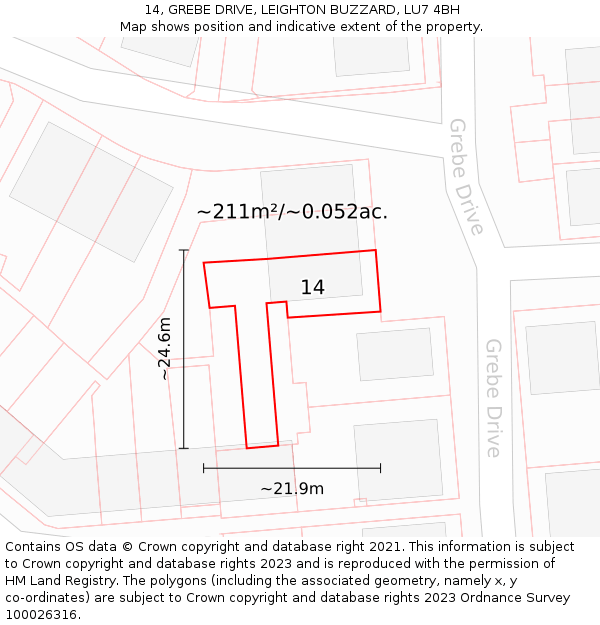 14, GREBE DRIVE, LEIGHTON BUZZARD, LU7 4BH: Plot and title map