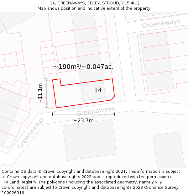 14, GREENAWAYS, EBLEY, STROUD, GL5 4UQ: Plot and title map