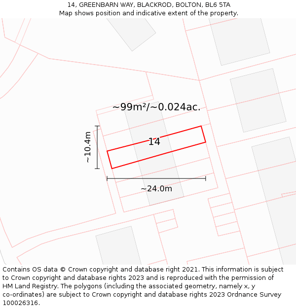 14, GREENBARN WAY, BLACKROD, BOLTON, BL6 5TA: Plot and title map