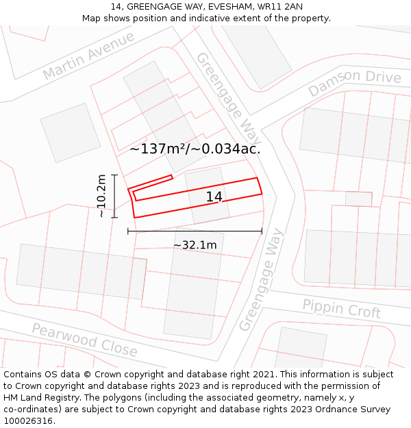 14, GREENGAGE WAY, EVESHAM, WR11 2AN: Plot and title map