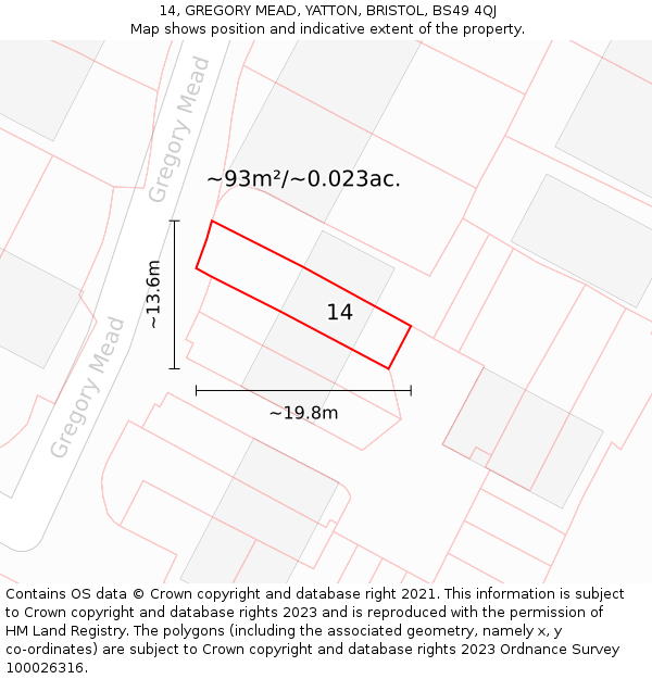 14, GREGORY MEAD, YATTON, BRISTOL, BS49 4QJ: Plot and title map