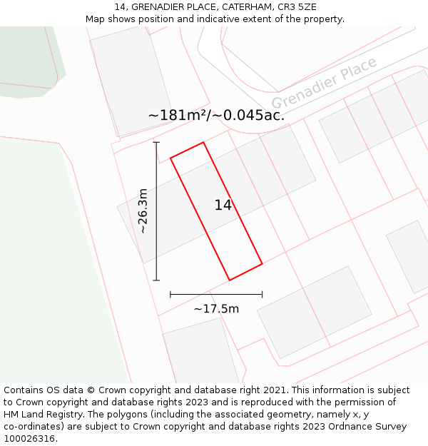 14, GRENADIER PLACE, CATERHAM, CR3 5ZE: Plot and title map