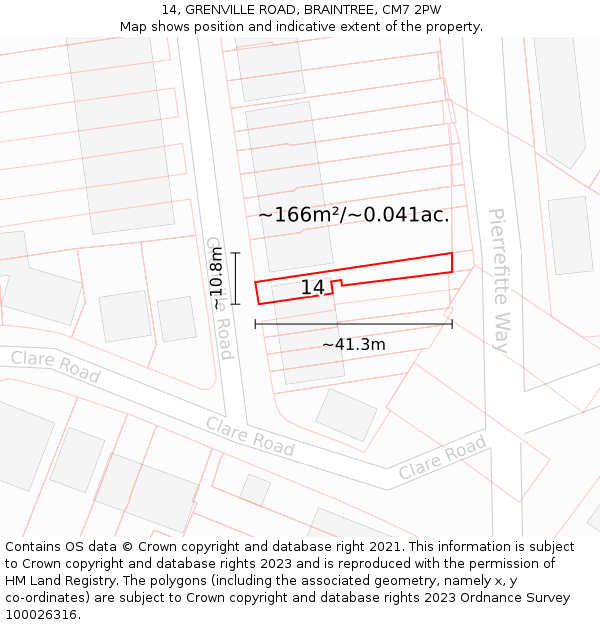 14, GRENVILLE ROAD, BRAINTREE, CM7 2PW: Plot and title map