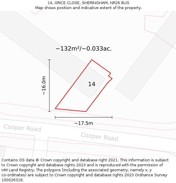 14, GRICE CLOSE, SHERINGHAM, NR26 8UG: Plot and title map