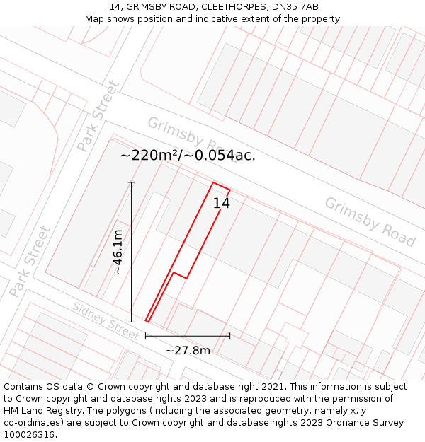 14, GRIMSBY ROAD, CLEETHORPES, DN35 7AB: Plot and title map