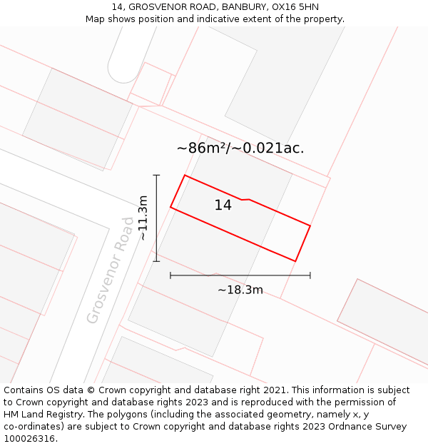 14, GROSVENOR ROAD, BANBURY, OX16 5HN: Plot and title map