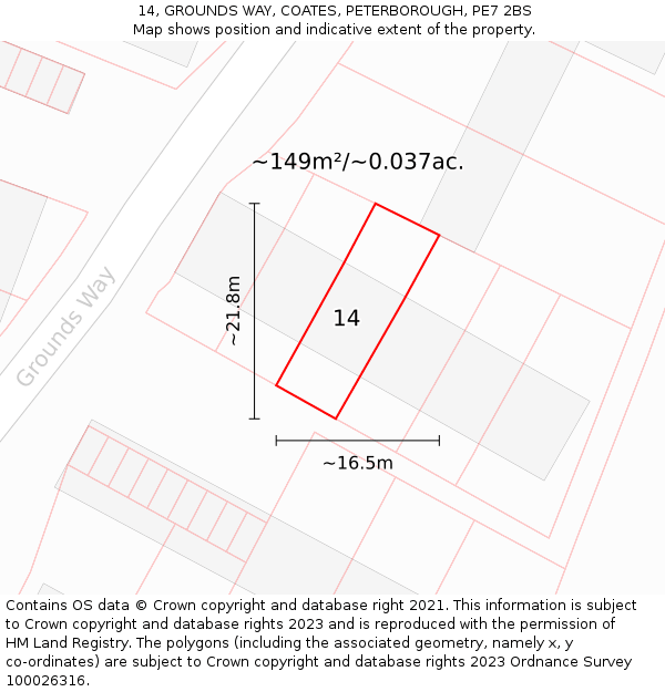 14, GROUNDS WAY, COATES, PETERBOROUGH, PE7 2BS: Plot and title map