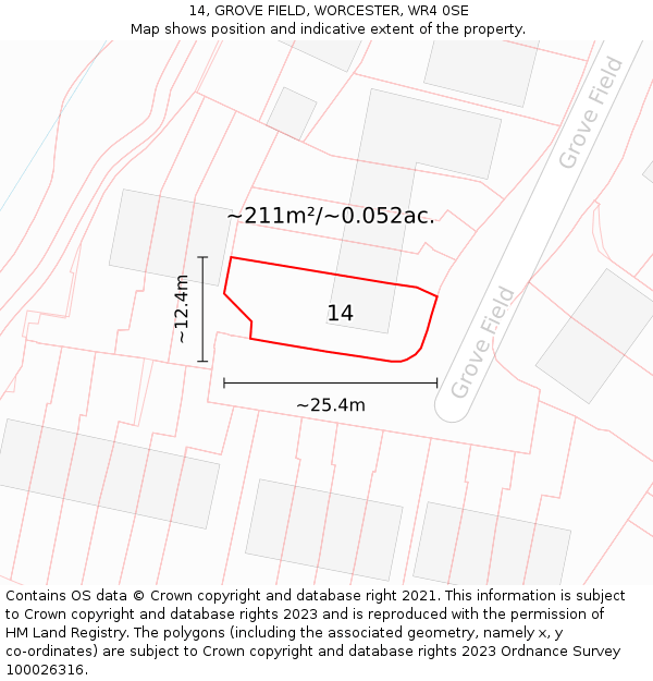 14, GROVE FIELD, WORCESTER, WR4 0SE: Plot and title map