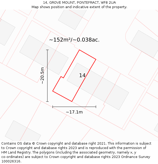 14, GROVE MOUNT, PONTEFRACT, WF8 2UA: Plot and title map