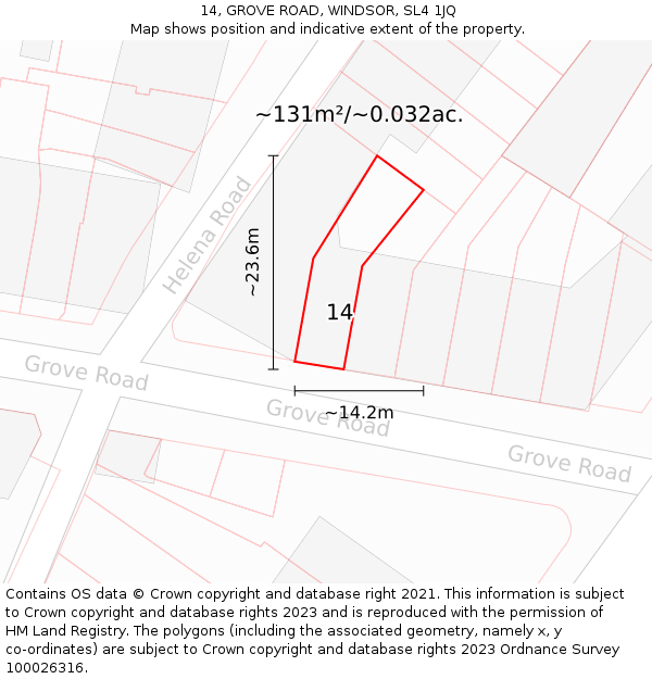 14, GROVE ROAD, WINDSOR, SL4 1JQ: Plot and title map
