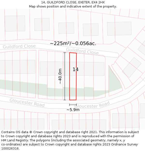 14, GUILDFORD CLOSE, EXETER, EX4 2HX: Plot and title map