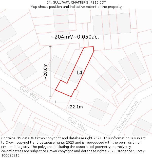 14, GULL WAY, CHATTERIS, PE16 6DT: Plot and title map