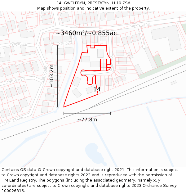 14, GWELFRYN, PRESTATYN, LL19 7SA: Plot and title map