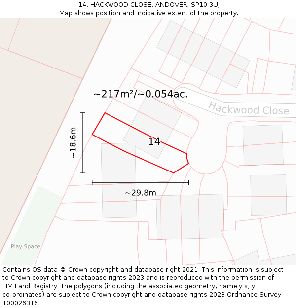 14, HACKWOOD CLOSE, ANDOVER, SP10 3UJ: Plot and title map