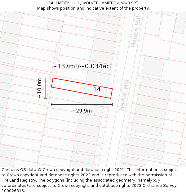 14, HADEN HILL, WOLVERHAMPTON, WV3 9PT: Plot and title map