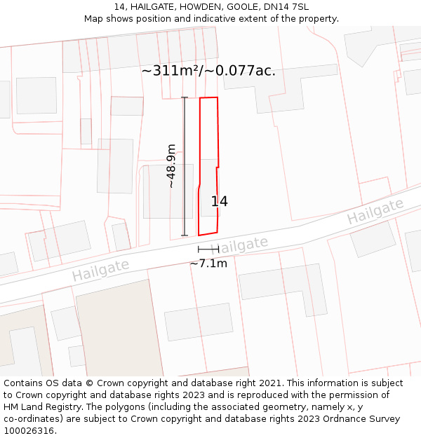 14, HAILGATE, HOWDEN, GOOLE, DN14 7SL: Plot and title map